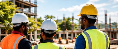 One People Enterprise team members in hard hats on a building site