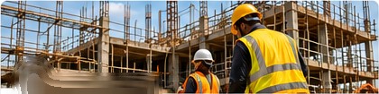 Workers on the frame of a multi-storey building